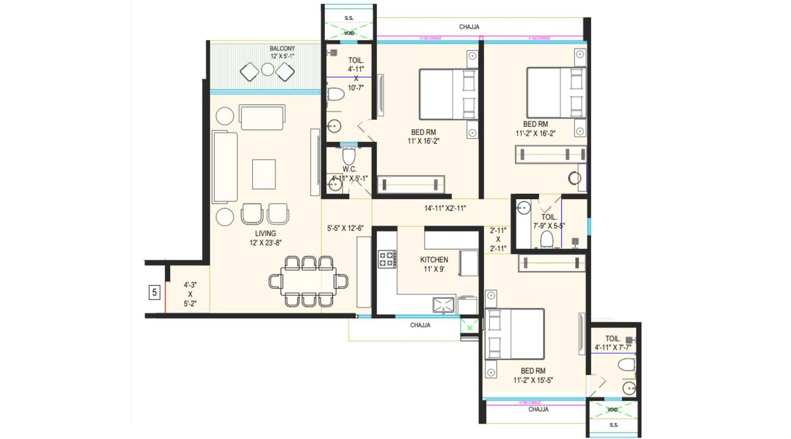 Mesacon-Crown-3BHK-WingB-2-4-floors-1342-Sqft